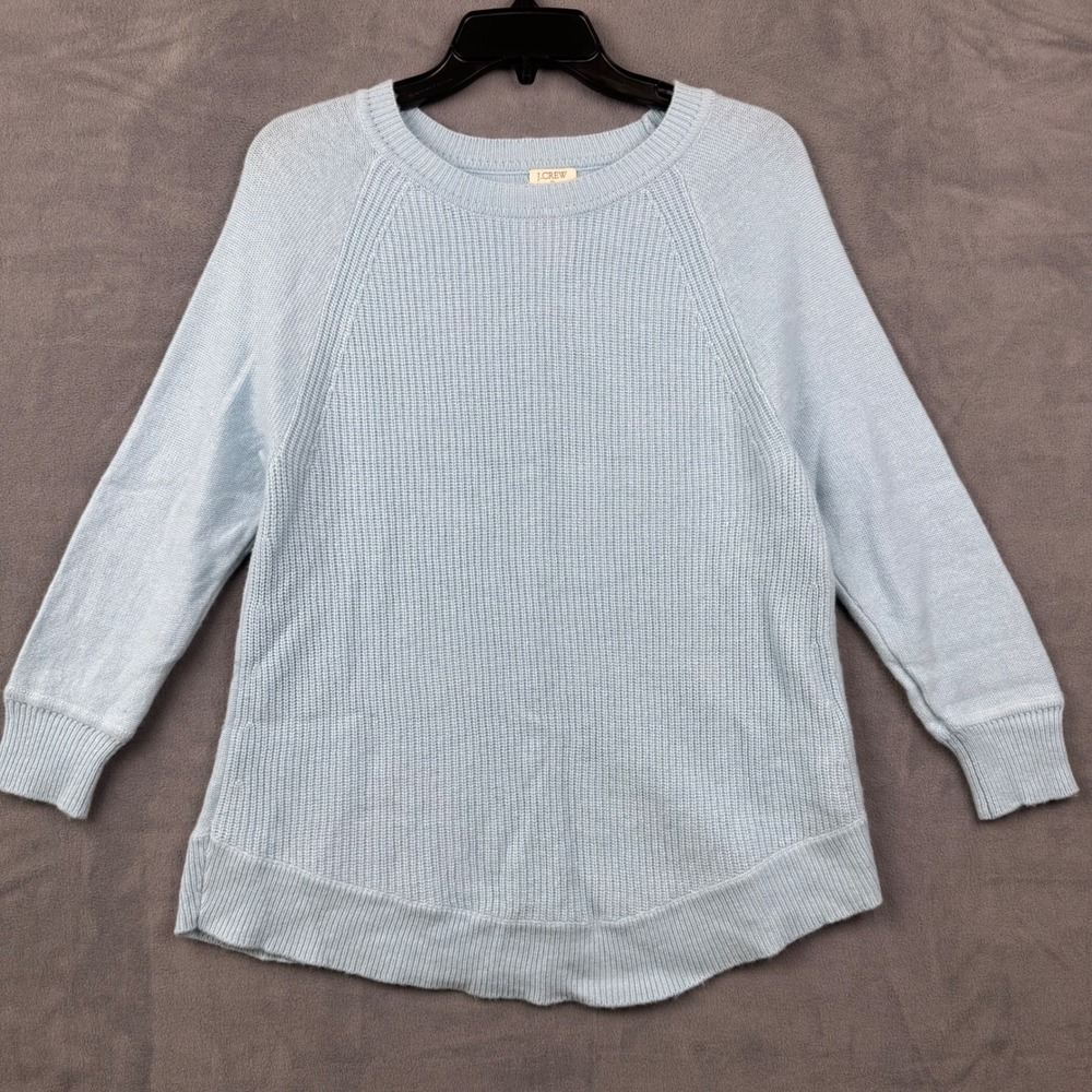 J. Crew Light Blue Waffle Knit Merino‎ Wool Blend Crew Neck Sweater Small
